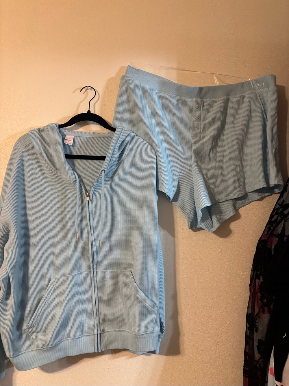 Auden Light Blue Waffle-Knit Hoodie & Lounge Shorts Set